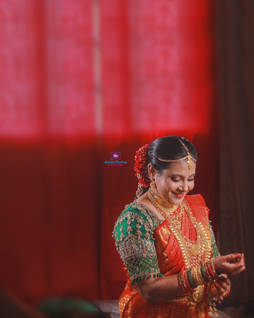 Muslim bride in elegant Indian sari for wedding ceremony.
