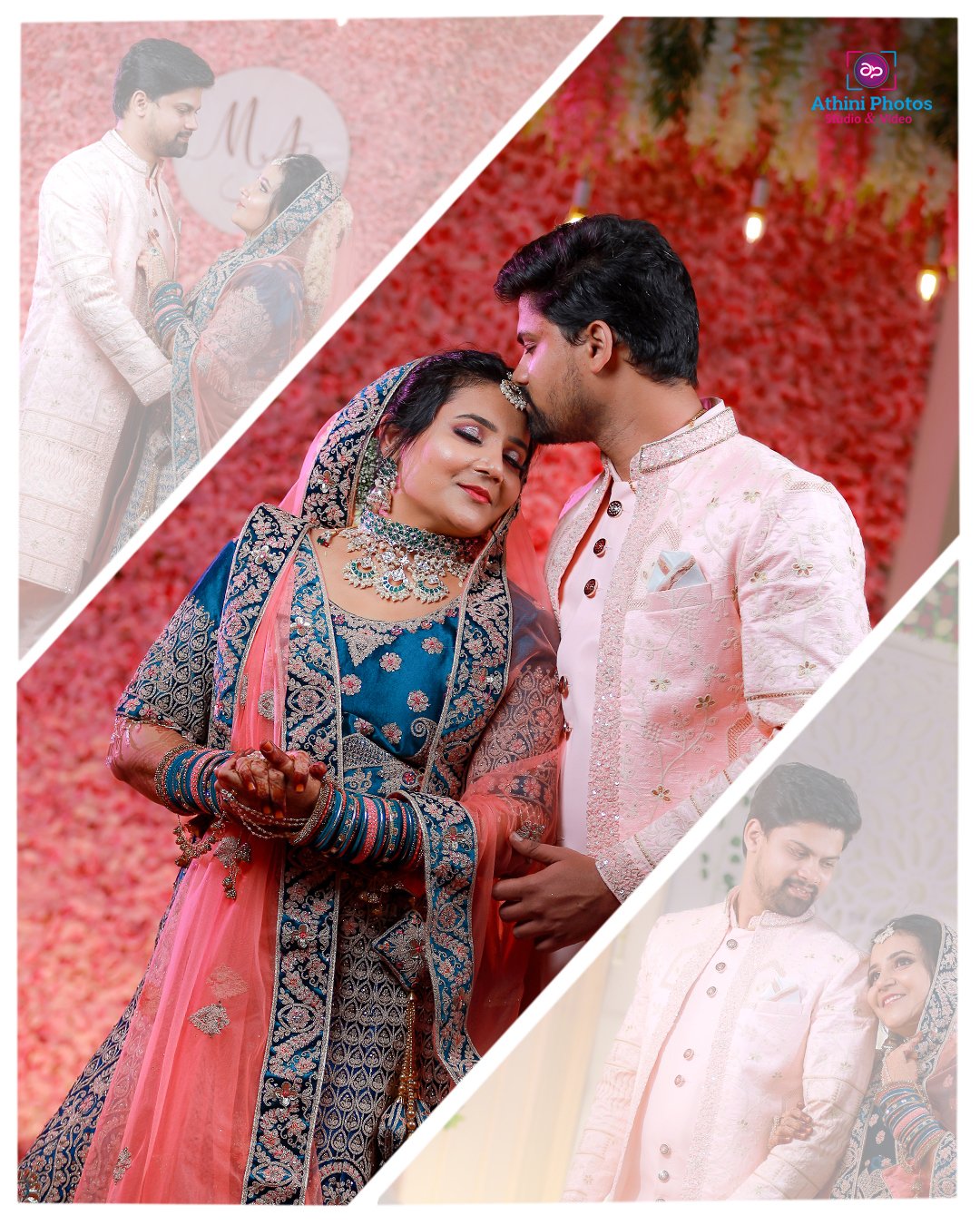 A Muslim couple in traditional Indian attire at their wedding ceremony. 