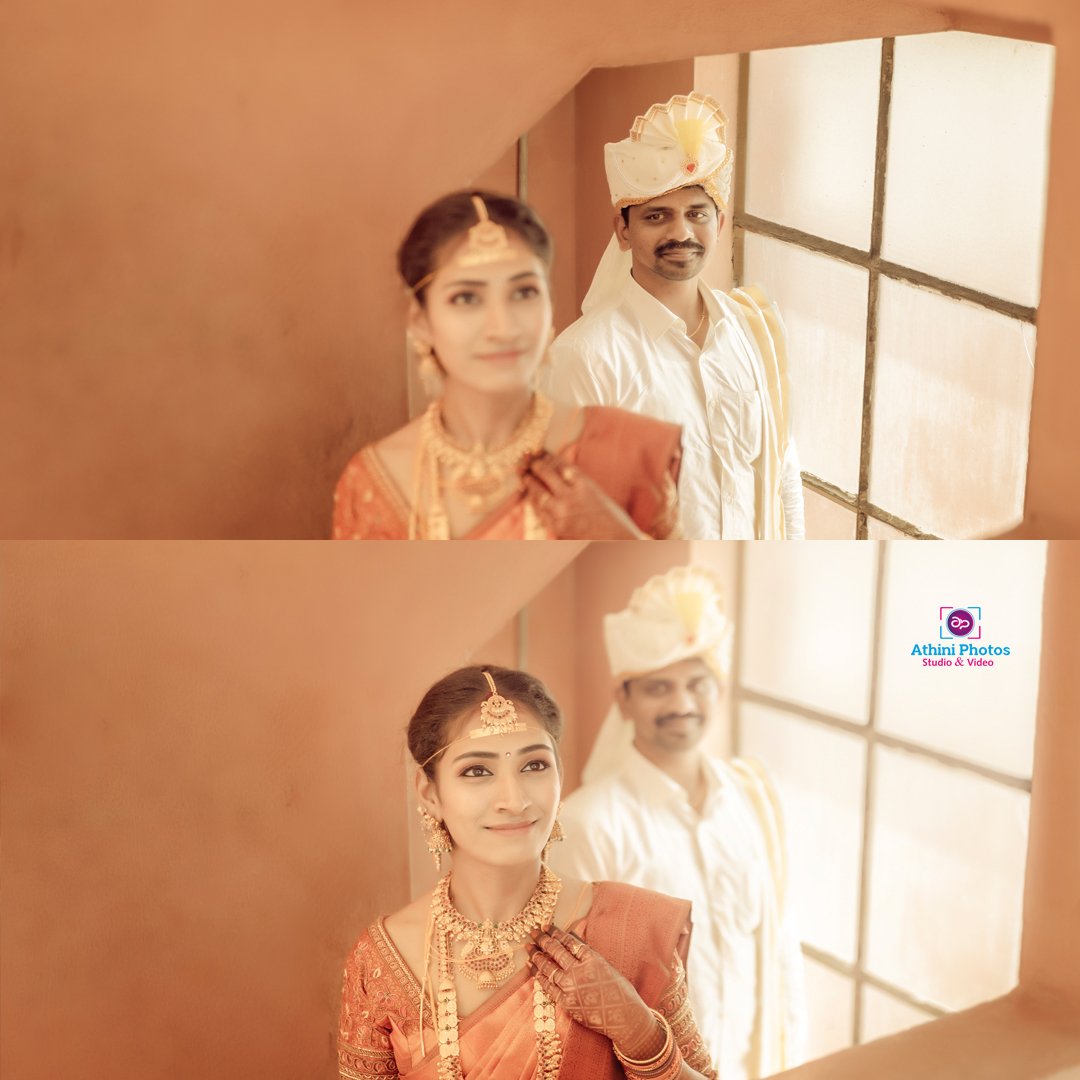 A couple in traditional Indian attire posing for a wedding photoshoot.