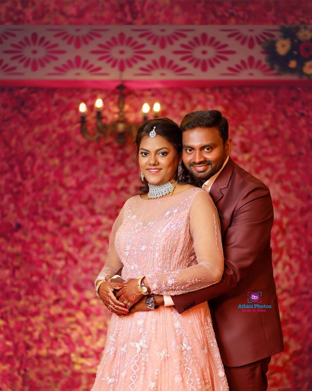 Wedding photographer capturing a beautiful moment between a bride and groom in Hyderabad.