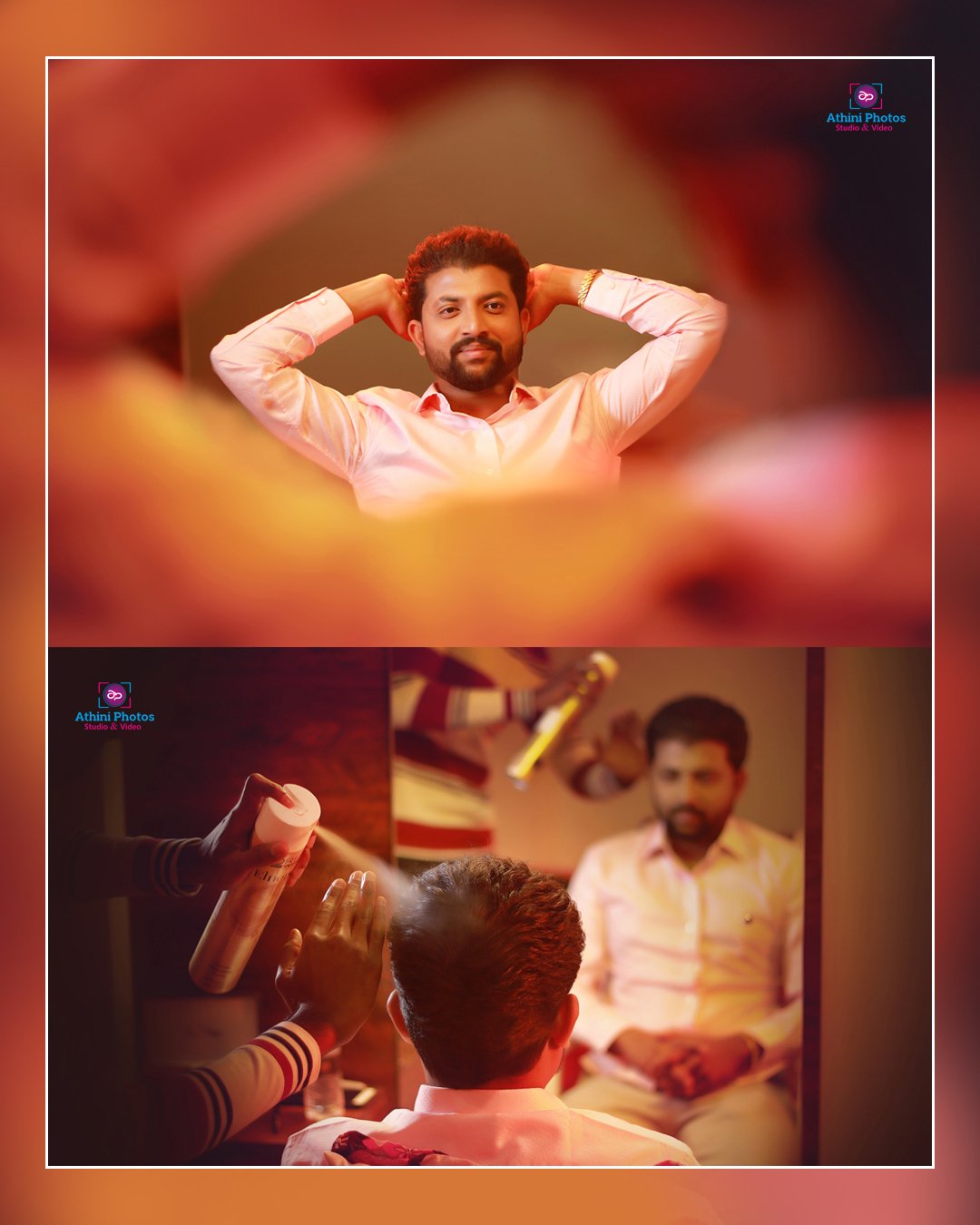 A man getting a haircut while looking at himself in the mirror.